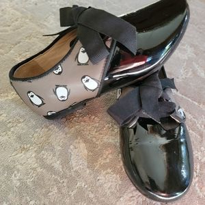 Manuela de Juan black penguin patent shoes sz 25 7.5 girls bows